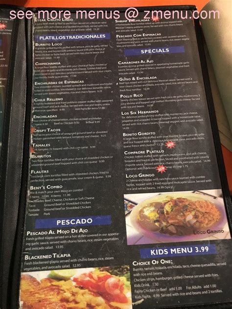 Menu at Margarita's Mexican Restaurant, Justin