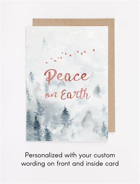 Peace On Earth Watercolor Christmas Card Personalized Christmas Card