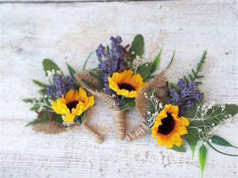 Sunflower Boutonniere For Wedding Sunflower Boutineer Sunflower Wedding Buttonhole Woodland