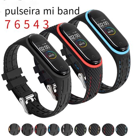 Pulseira De Silicone Textura Em Relevo Para Xiaomi Mi Band 7 6 5 4