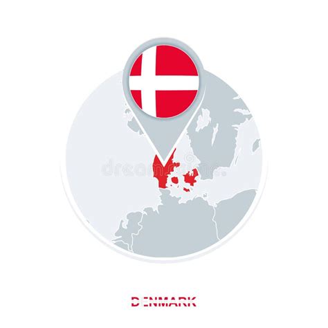 Denmark Map And Flag Vector Map Icon With Highlighted Denmark Stock