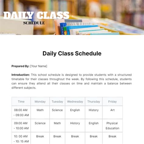 Free Daily Class Schedule Template Edit Online And Download