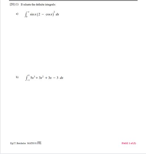 Solved [20] 1 ﻿evaluate The Definite