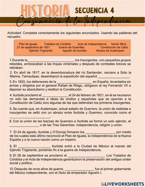 Consumación De La Independencia Worksheet In 2024