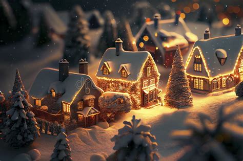 Christmas Village with Snow. Winter Village Landscape. Christmas ...