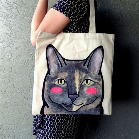 Personalized Pet Tote Bag Cat Tote Bag Custom Pet Portrait Etsy