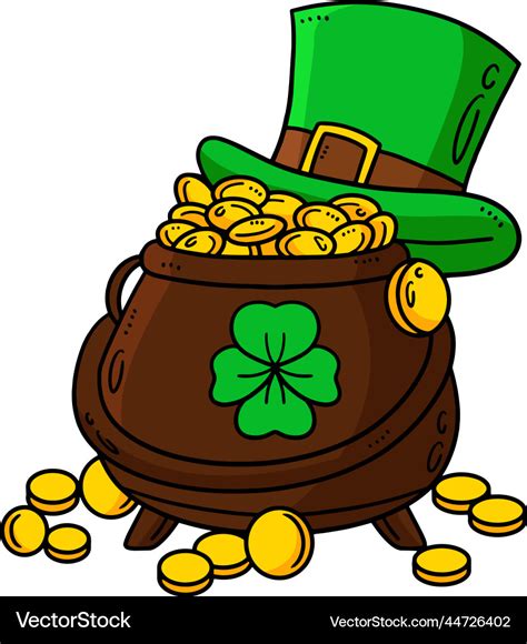 Saint Patricks Day Pot Of Gold Cartoon Clipart Vector Image