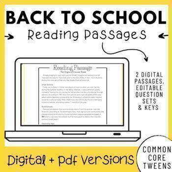 Back To School Reading Comprehension Passages And Questions Google