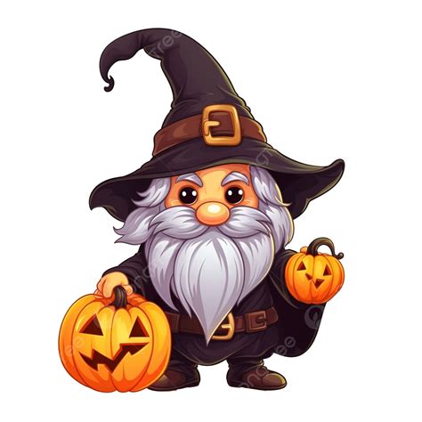 Cartoon Witch Gnome With Pumpkin Vector Illustration Of Halloween