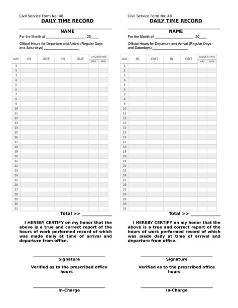 Dtr Civil Service Form No 48 Civil Service Form No 48 Daily Time