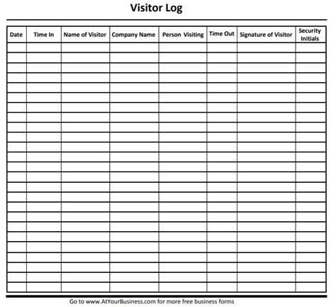Visitors Log Template