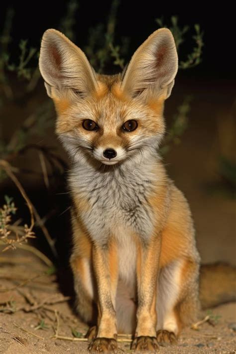 Fennec Fox Sitting Quietly In The Desert At Night Nocturnal Wildlife