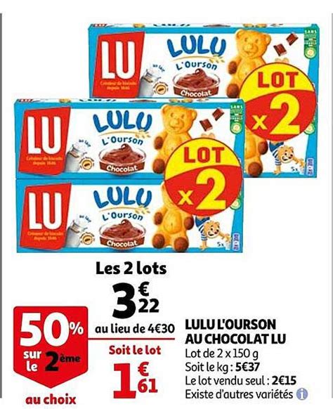 Offre Lulu L Ourson Au Chocolat Lu Chez Auchan