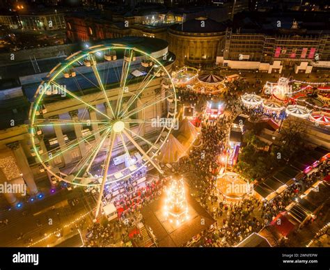 Aerial View Of Liverpool Christmas Market At St George S Hall