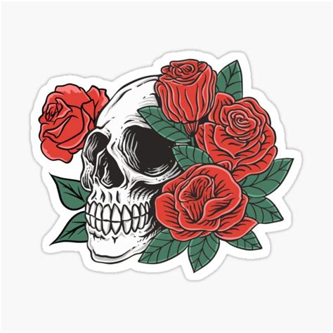 Skull And Roses Sticker For Sale By Hodgend Redbubble