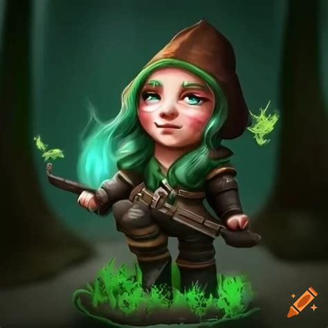 Cute Forest Gnome Rogue With Green Hair Wielding A Dagger On Craiyon