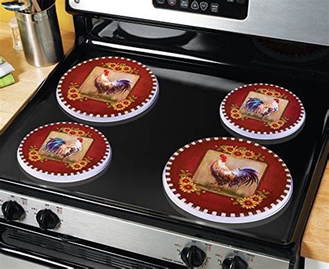 Metal Country Rooster Stovetop Burner Covers Set Of 4 Kitchen And Dining Burner