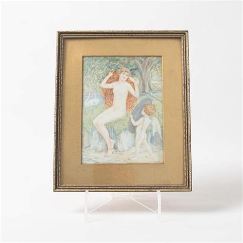 Early Th Century Watercolour On Porcelain Panel Of A Naked Lady