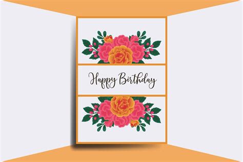 Greeting card birthday card Digital watercolor hand drawn Orange Rose Flower Design Template ...