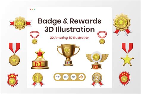 Badge And Rewards 3d Render Illustration Objects Icons Ft Badge And Medal Envato Elements