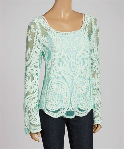 Loving This Banana U S A Mint Sheer Embroidered Long Sleeve Top On