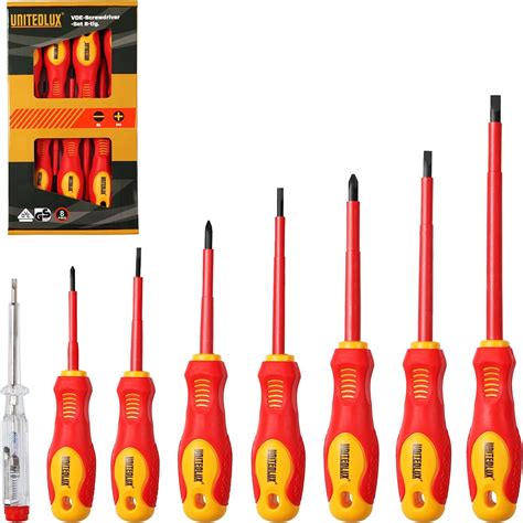 UNITEDLUX 8 Pieces VDE Insulated Screwdriver Set 1000V With Black Tip