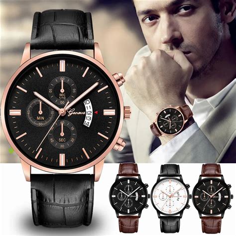 Geneva Mens Watch Date Stainless Steel Leather Analog Alloy Quartz Wrist Fashion And Contracted