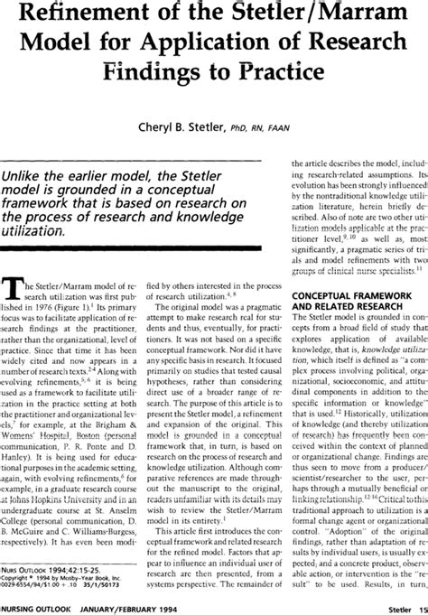 Refinement Of The Stetler Marram Model For Application Of Research