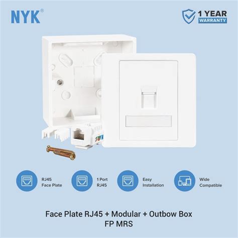 Jual NYK Wall Face Plate Lan RJ45 1Port Modular Outbow Box