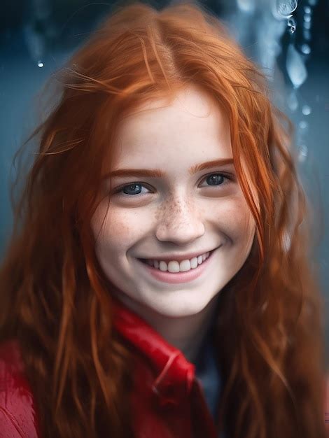 Premium Photo Cute Redhead Girl Smiling Wet Hair Looking At Camera