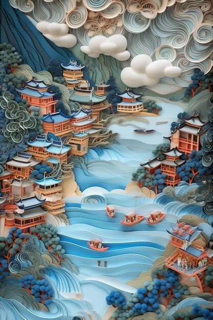 Premium AI Image | Generative AI illustration of Chinese nature and landscape on solid ...