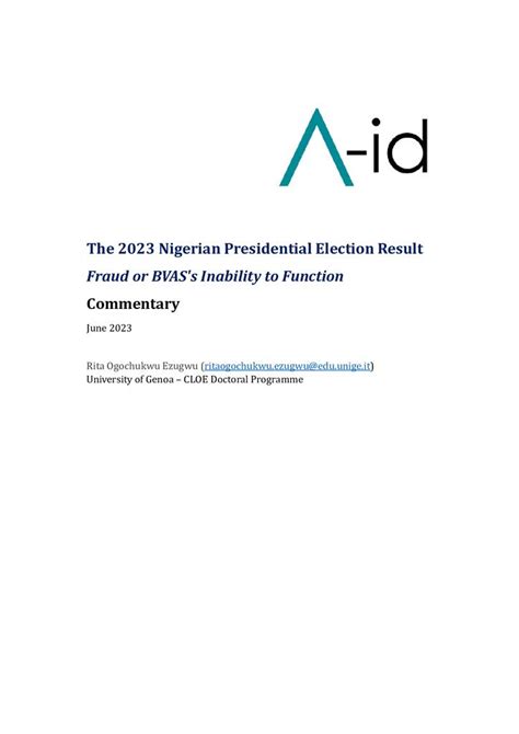 The 2023 Nigerian Presidential Election Result A Id