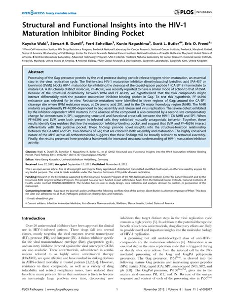 Pdf Structural And Functional Insights Into The Hiv 1 Maturation Inhibitor Binding Pocket