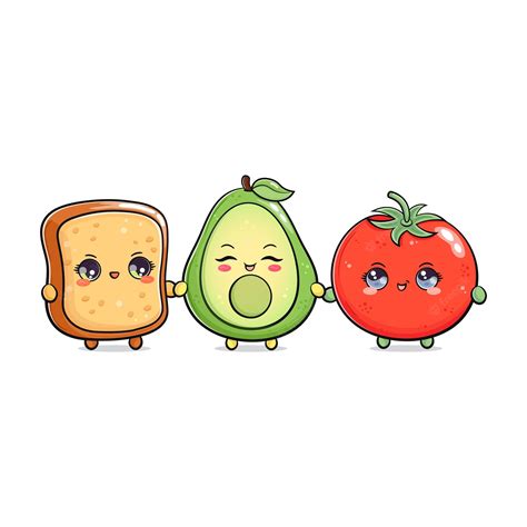 Premium Vector Happy Avocado Bread Tomato Friends Concept Card