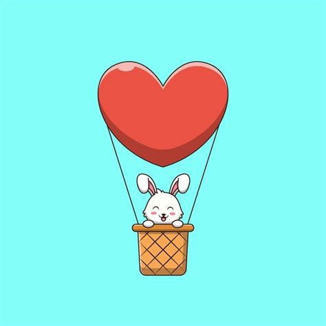 Premium Vector Cute Bunny In Hot Air Balloon Cartoon Illustration