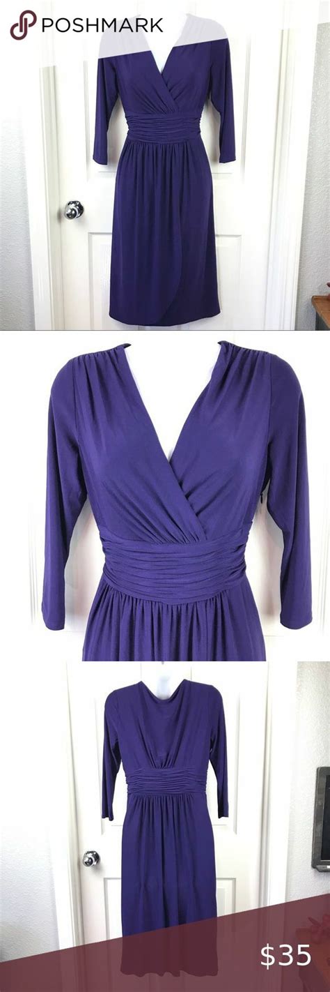 Evan Picone Purple Eggplant Faux Wrap Dress 8 Faux Wrap Dress Wrap