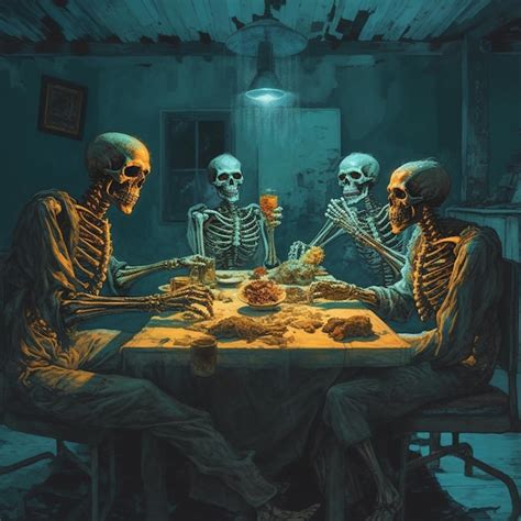 Premium Photo A Painting Of Skeletons Sitting Around A Table