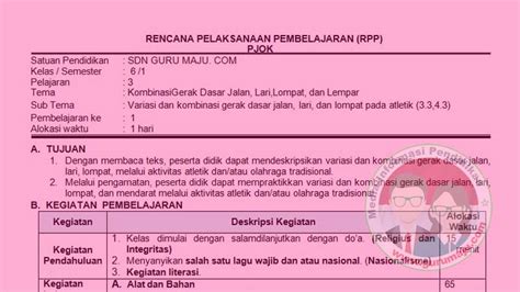 Rpp Pjok 1 Lembar Semester 1 Sd Kelas 6 Tema 5 K13 Revisi 2021 Guru Maju