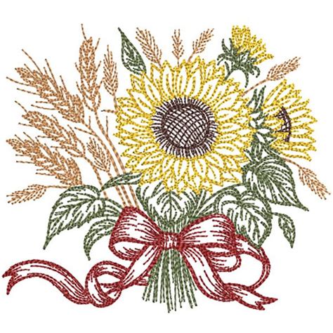 Harvest Sunflower Wheat Vintage Sketch Machine Embroidery Designs By Juju