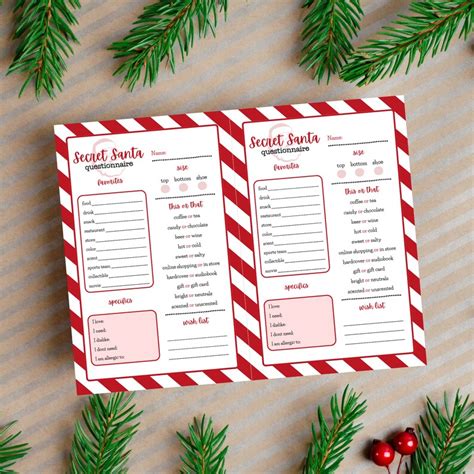 Secret Santa Questionnaire Printable Christmas Wish List For Adults