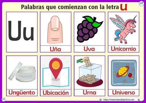 Palabras con u U Cosas Objetos Animales Letra u Enseñar a