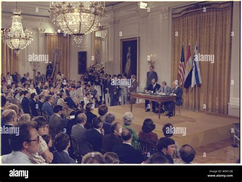 Anwar Sadat, Jimmy Carter and Menahem Begin at the Camp David Accords ...