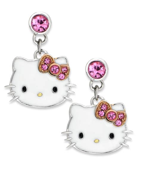 Hk Hello Kitty Sterling Silver Crystal And Enamel Charm Drop