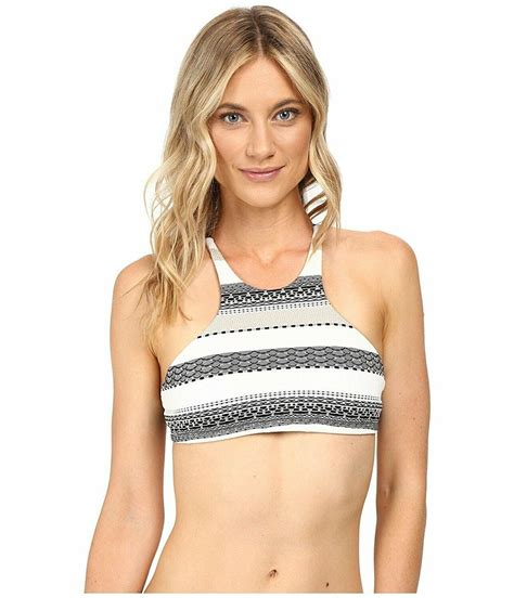 Vitamin A Swim St Lucia Striped Cozumel High Neck Bikini Top L