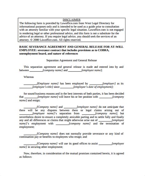 Separation Agreement Employment Template