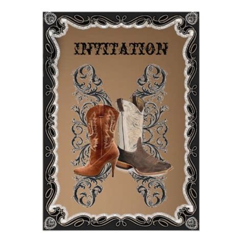 Country Cowboy Boots Western Wedding Invitation 5 X 7 Invitation Card