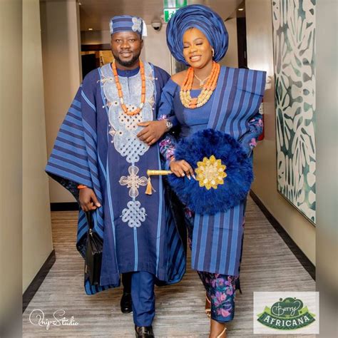 African Couples Traditional Wedding Outfit Aso Oke Blouse Iro