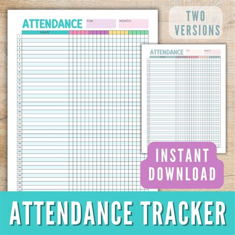 Attendance Tracker Printable, Colorful Attendance Sheet Template, Boho Attendance Tracking Chart ...