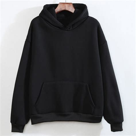 Oversize Long Sleeve Hooded Sweatshirt Black Hoodie