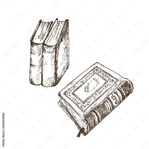 Vintage old books hand drawn sketch vector illustration. Old leather ...